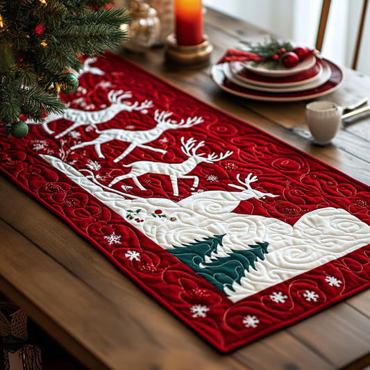 Snow Reindeer Quilted Table Runner NCU0DV1189