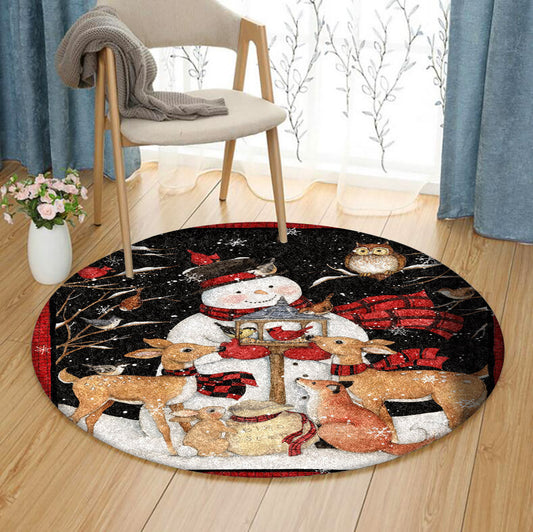 Snowman Animals Christmas HN0411030RR Round Area Rug