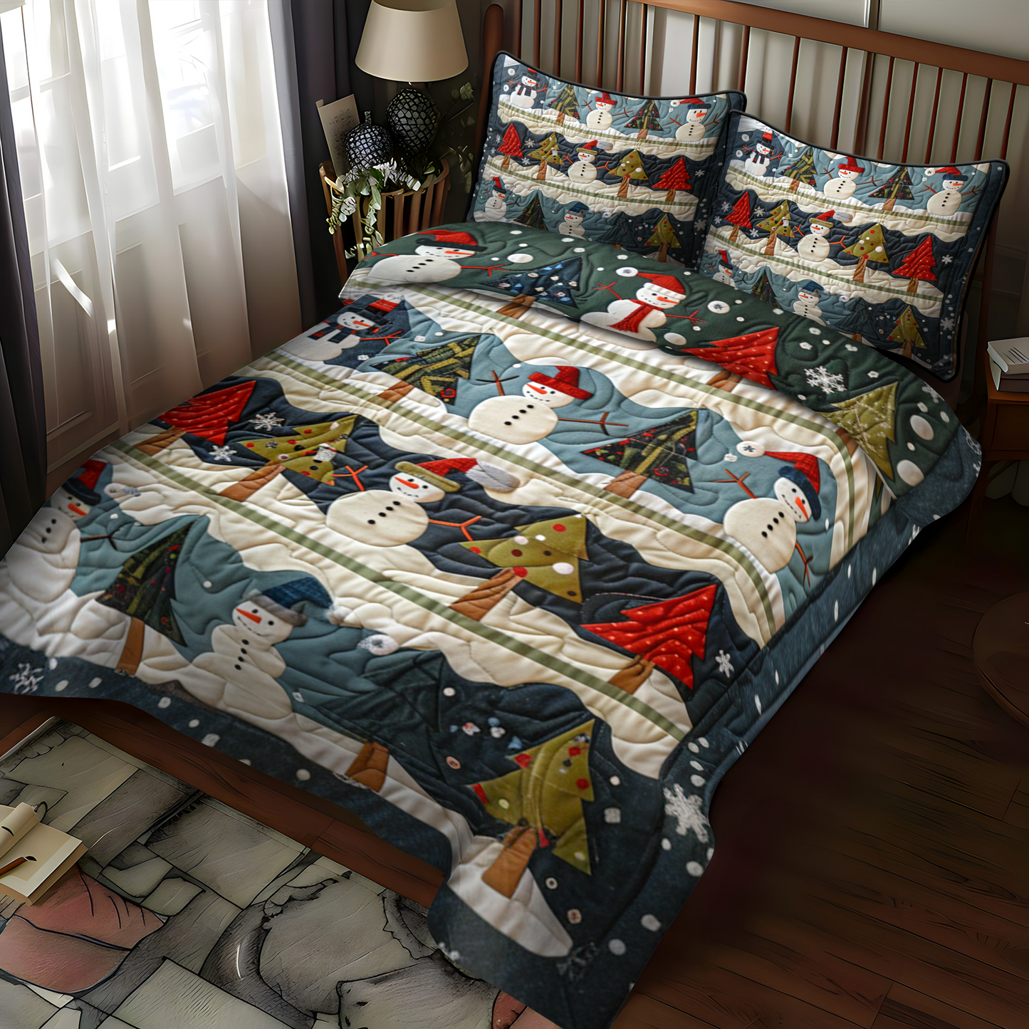 Snowmen Smiles 3-Piece Quilted Bedding Set NCU0NT041