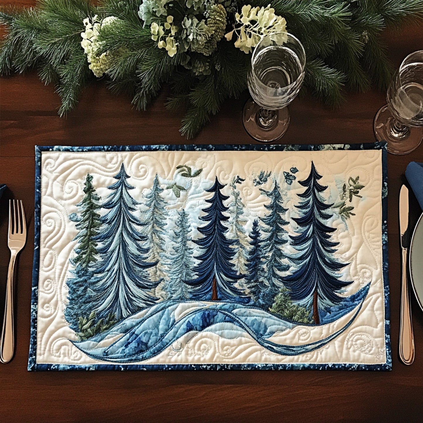 Snowy Pine Delight Quilted Place Mat NCU0PT2349