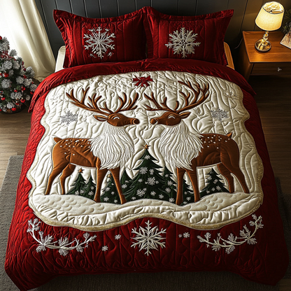 Snowy Antlers 3-Piece Quilted Bedding Set NCU0DK2679