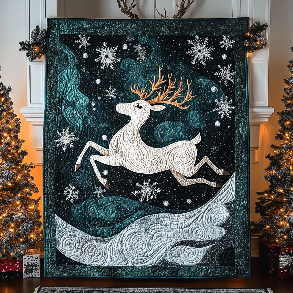 Snowy Reindeer Quilted Blanket NCU0TL1506