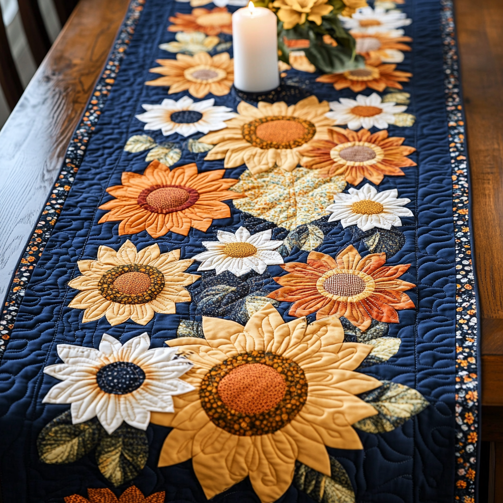 Solar Sunflower Quilted Table Runner NCU0VH155