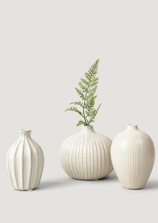 Set of 3 Handmade Ceramic Textured Bud Vases - 5.75-6.25"