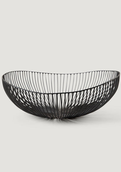 Handcrafted Iron Metal Oval Basket in Black - 12.75" Wide