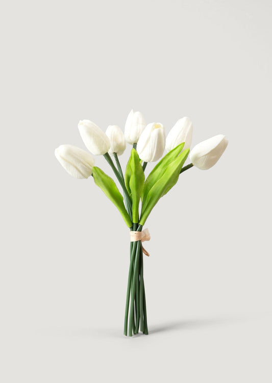 Small White Real Touch Tulip Flower Bundle of 8 - 10"