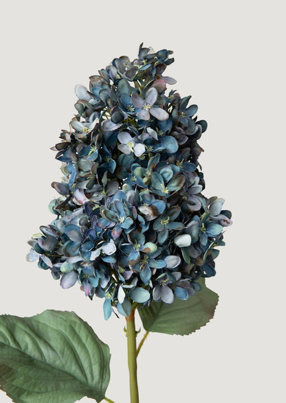 Large Dried Look Fake Flowers Cone Hydrangea in Vintage Dark Blue - 35" x 10" Bloom