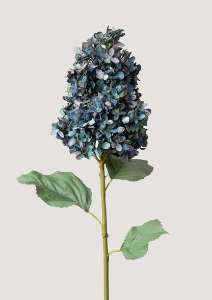 Large Dried Look Fake Flowers Cone Hydrangea in Vintage Dark Blue - 35" x 10" Bloom