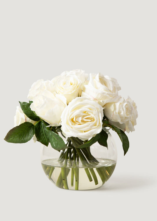 Real Touch Cream White Fake Rose Arrangement - 11.5"