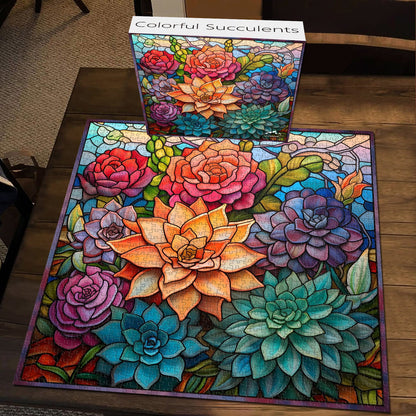 Stained Glass Colorful Succulent Jigsaw Puzzle 1000 Pieces