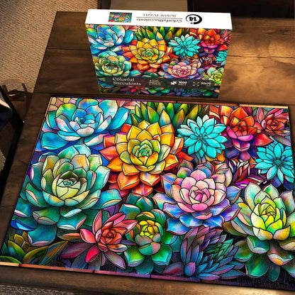 Stained Glass Colorful Succulents Jigsaw Puzzle 1000 Pieces