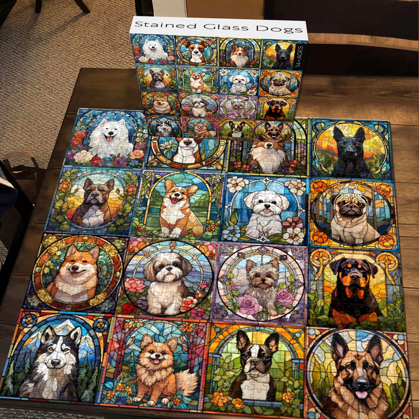 Stained Glass Dogs Jigsaw Puzzle 1000 Pieces