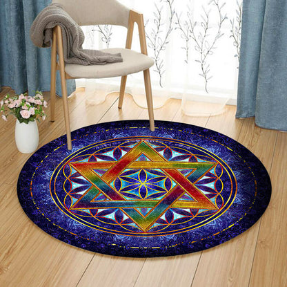 Star Of David BL310738A Round Area Rug