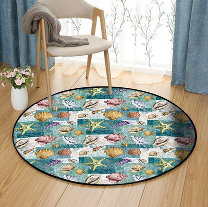 Starfish Seashell CLM2809087R Round Area Rug