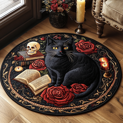 Black Cat Quilted Round Mat NCU0VT89