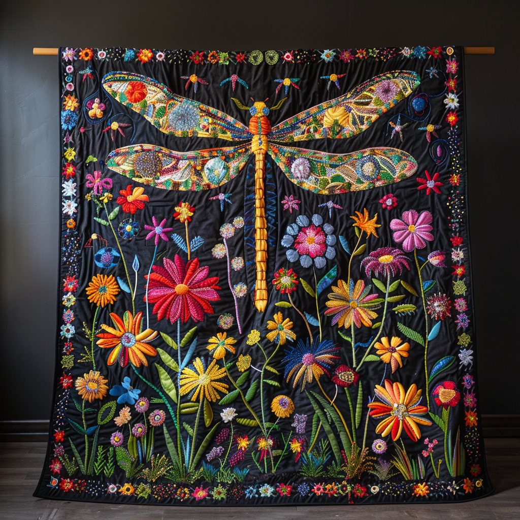 Starry Whimsical Dragonfly Quilted Blanket NCU0PD367