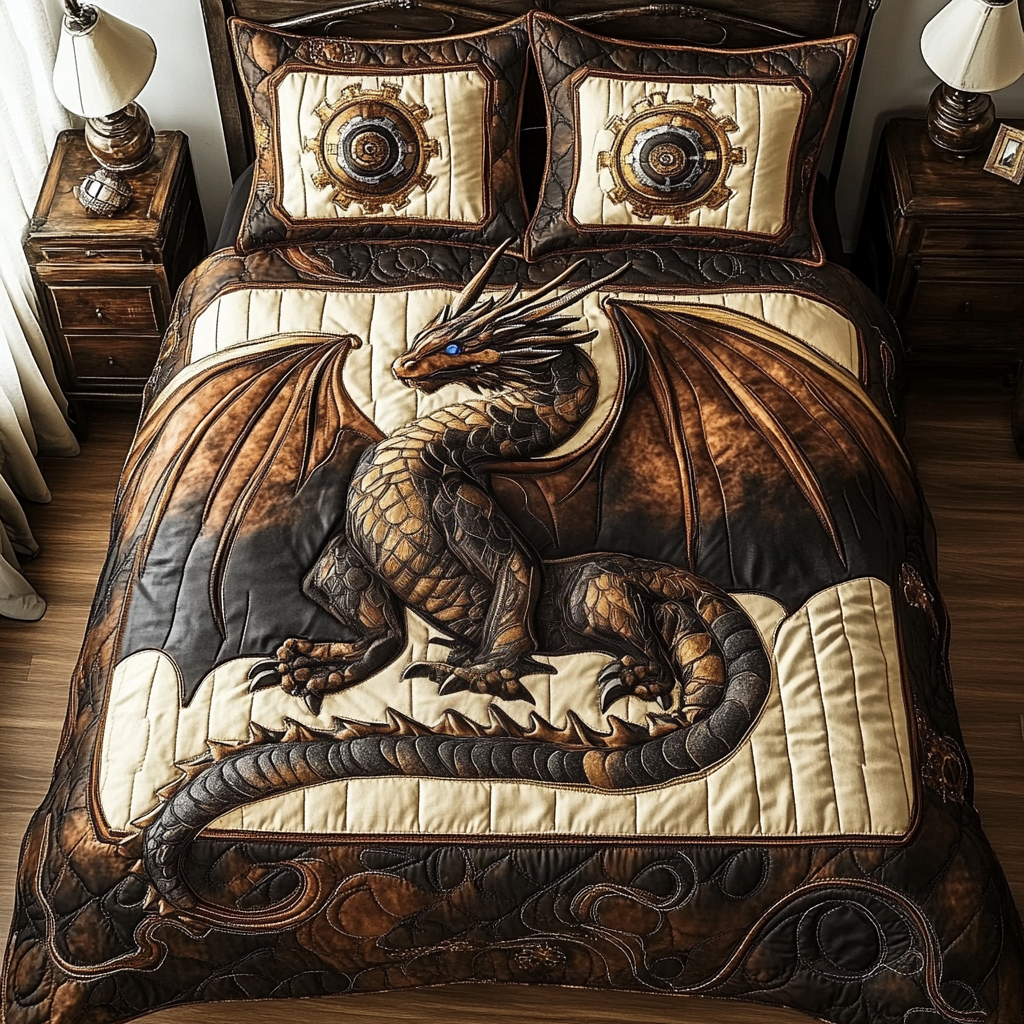 Steampunk Dragon Quilted Bedding Set NCU0DV2694