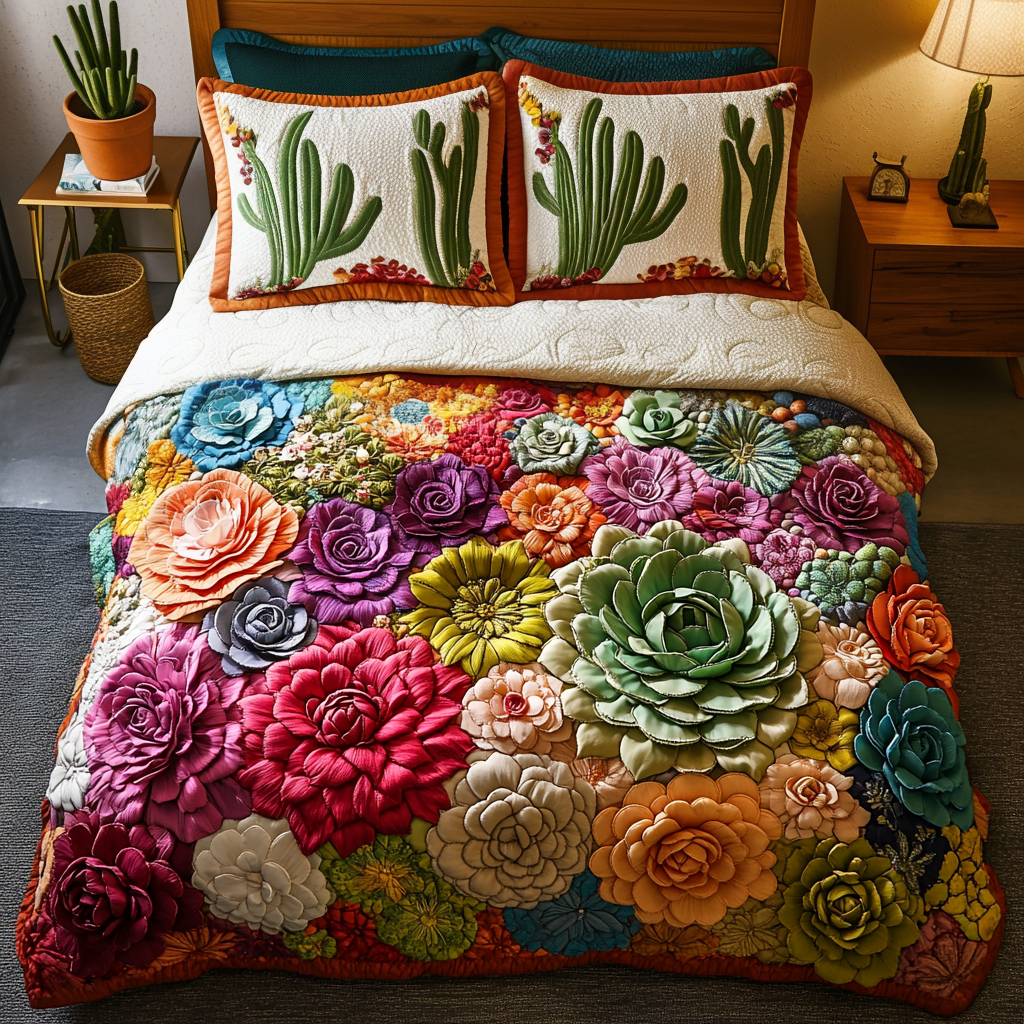 Succulent Symphony Quilted Bedding Set NCU0DV2518