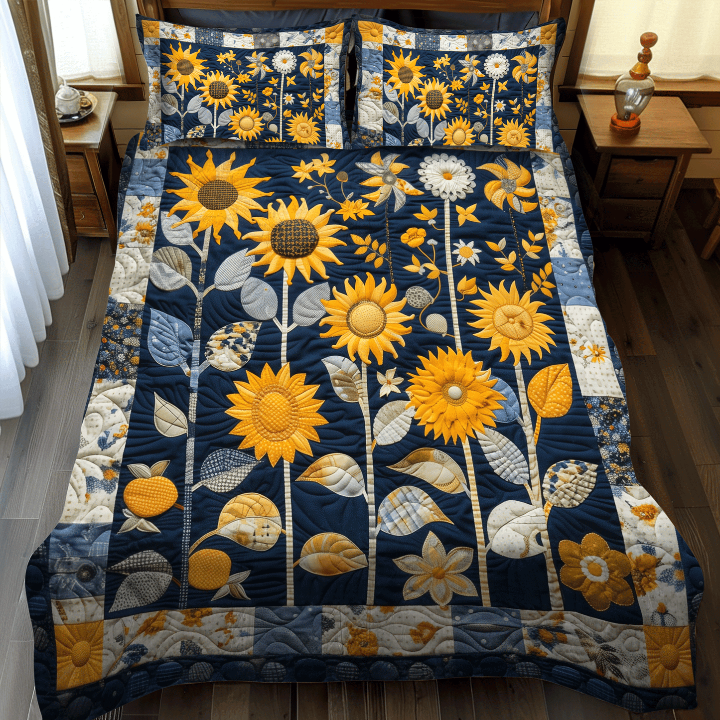 Sunburst Floral 3-Piece Quilted Bedding Set NCU0TH1004