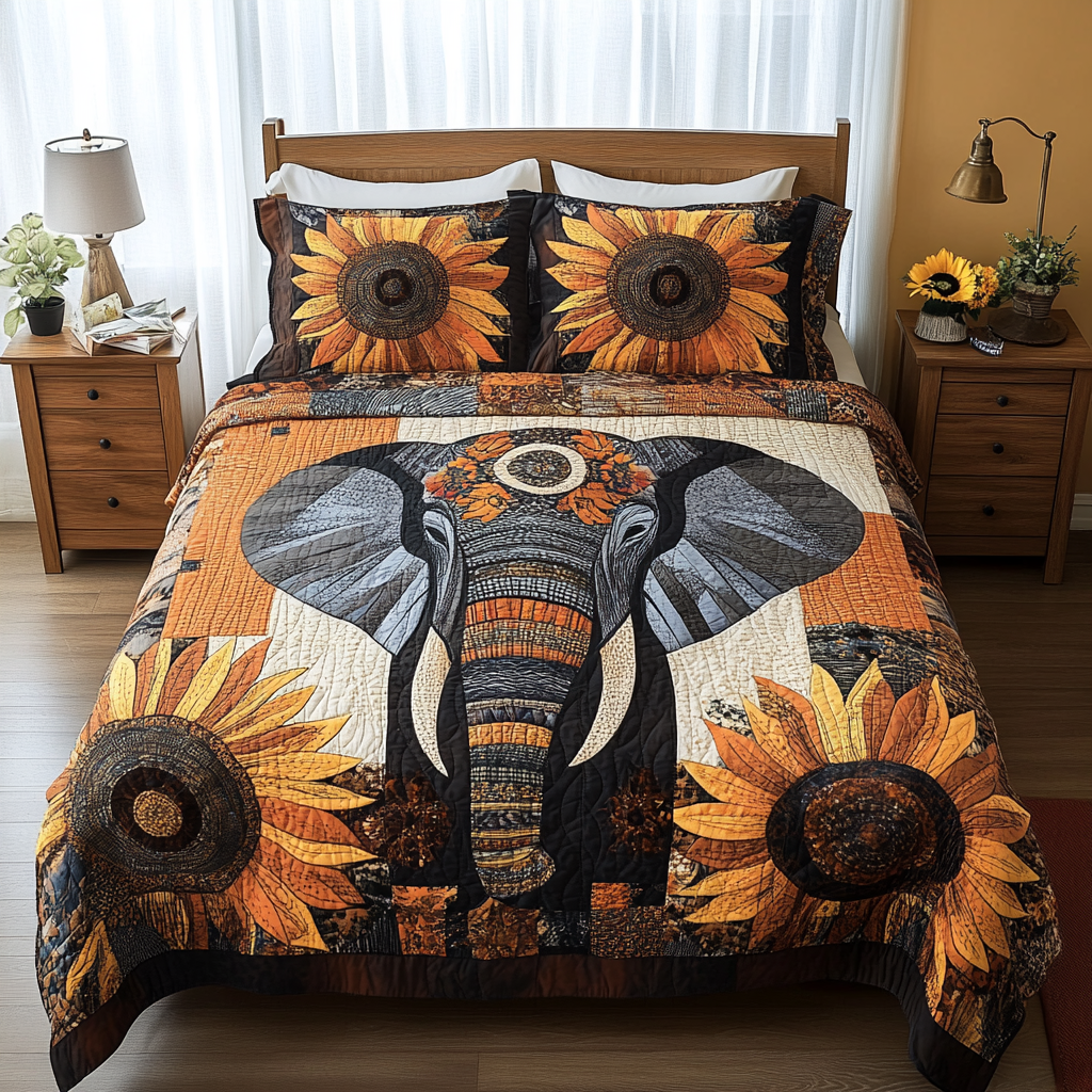 Sunflower Elephant TAI311024112 Quilt Bedding Set