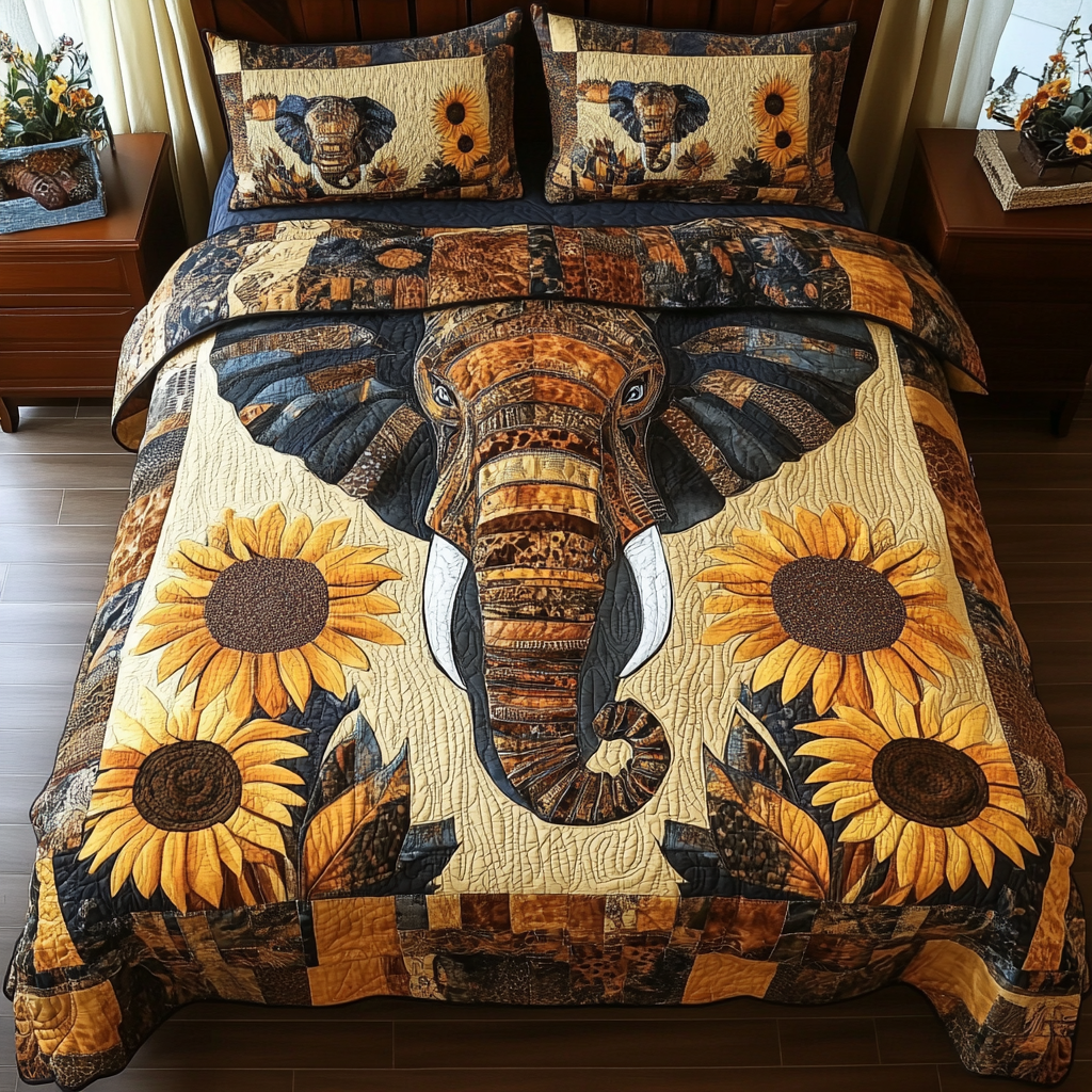 Sunflower Elephant TAI311024117 Quilt Bedding Set