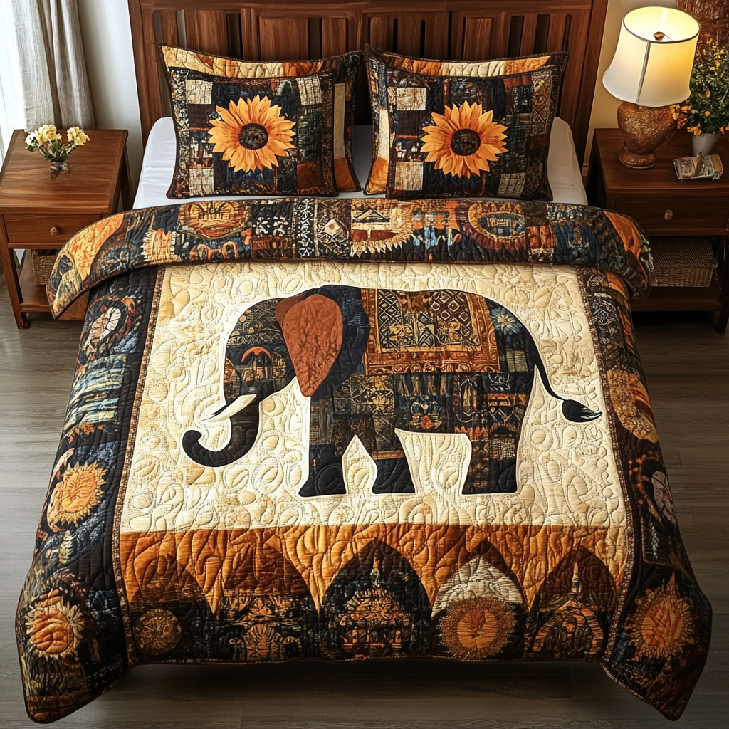 Sunflower Elephant TAI311024127 Quilt Bedding Set