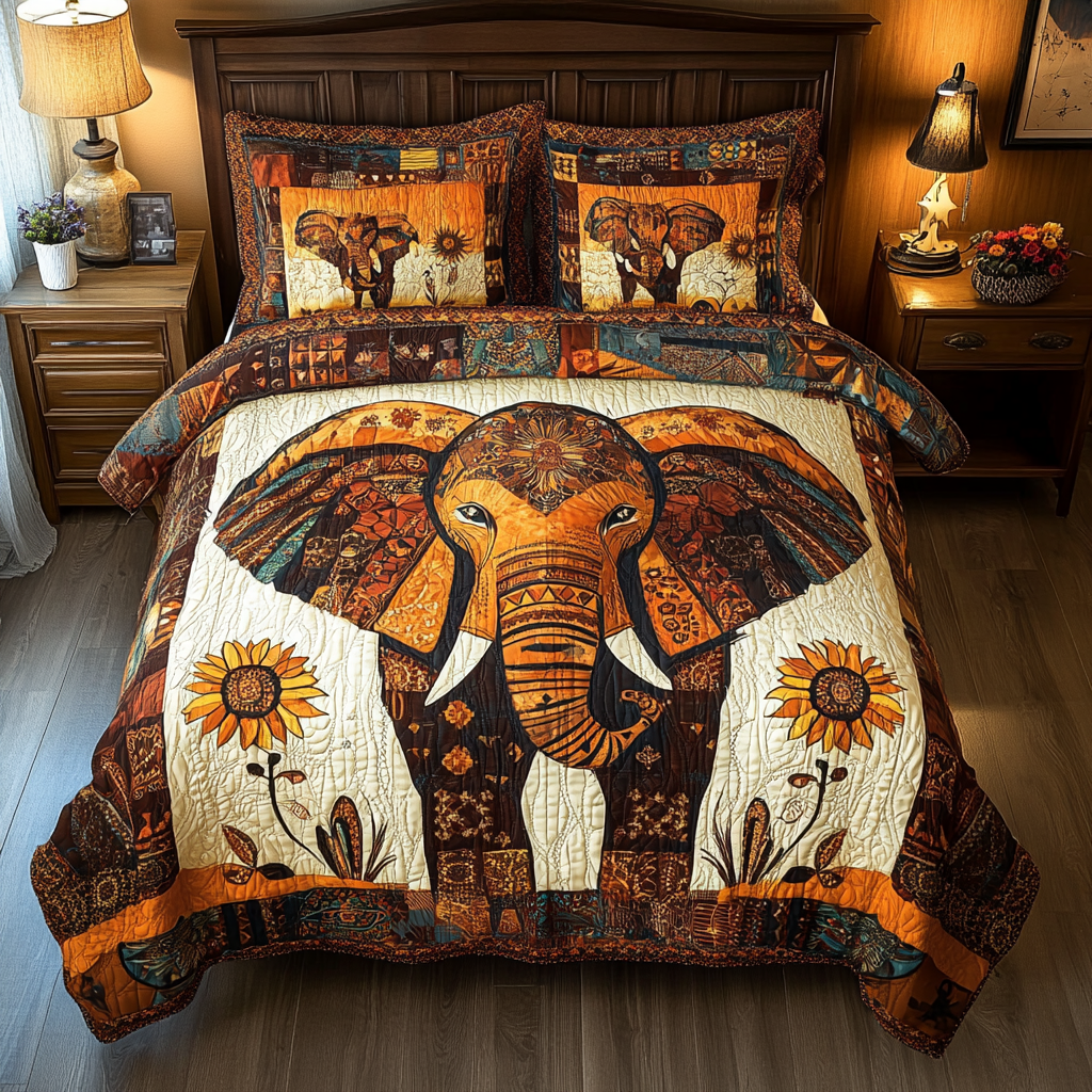 Sunflower Elephant TAI311024128 Quilt Bedding Set