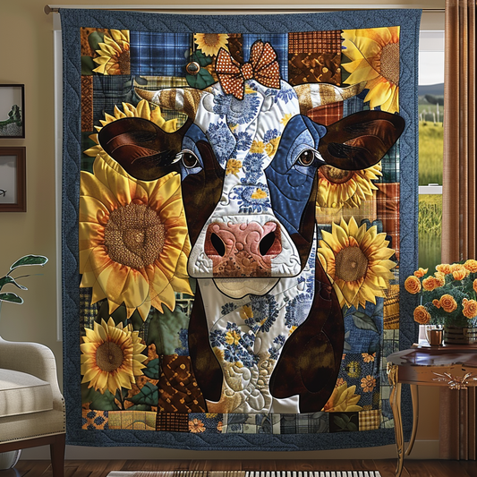 Sunflower Chic Bowtie Cow Quilted Blanket NCU0TH816