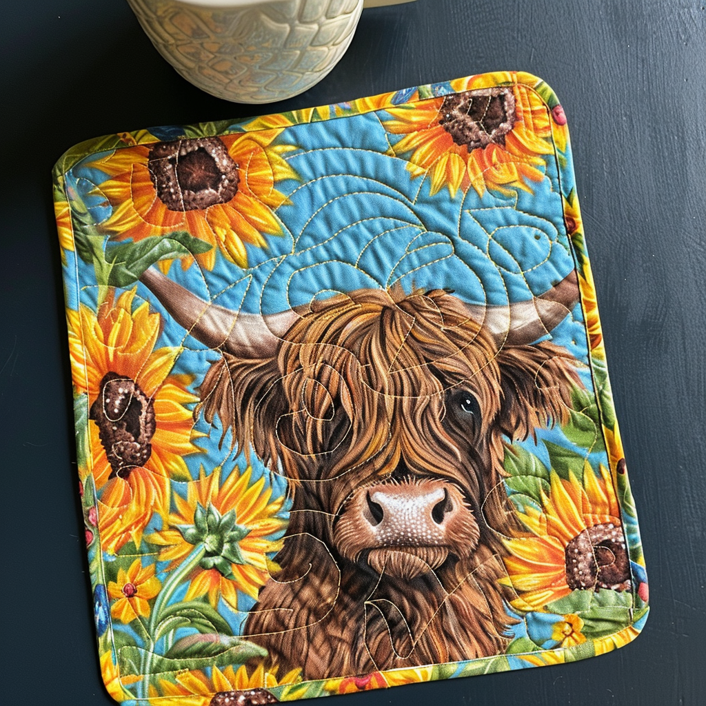 Sunflower Highland Cow Quilted Placemat NCU0TL012