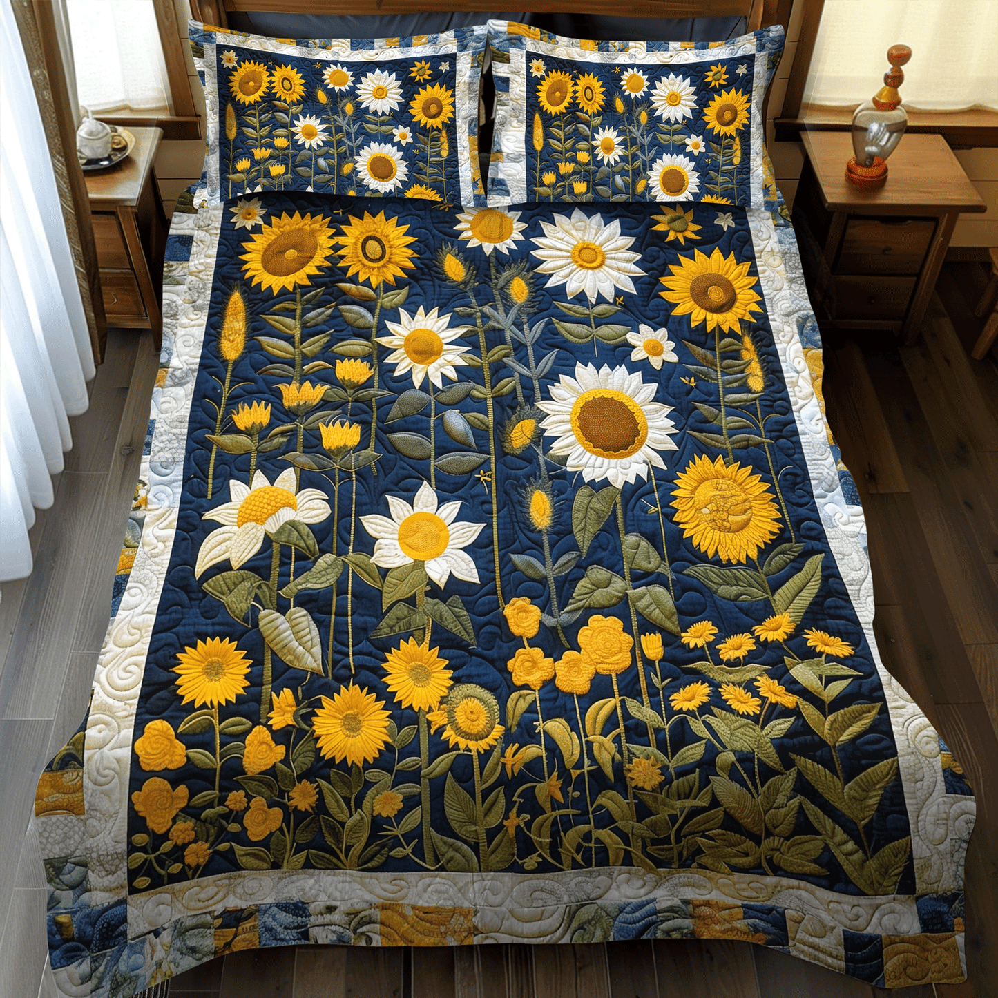 Juego de cama acolchado de 3 piezas Sunflower Night NCU0TH1005