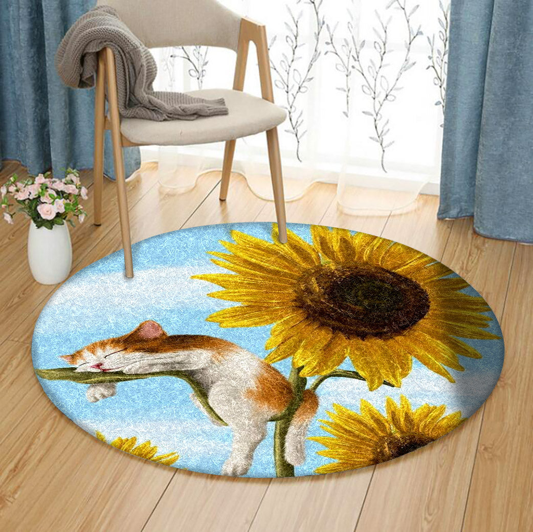 Sunflower Cat HN060971RR Round Area Rug