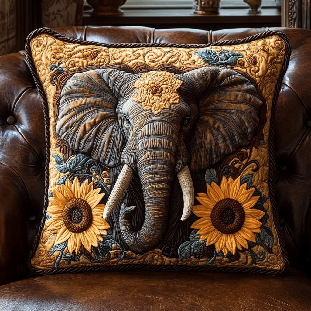 Sunflower Elephant Quilted Pillow Case NCU0DV1210