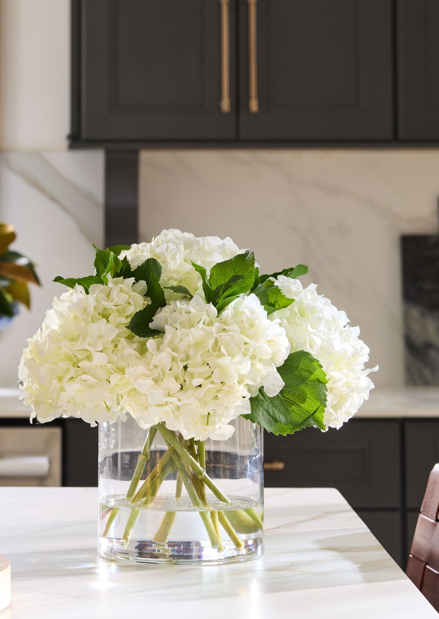 Faux Talc White Hydrangea Arrangement - 12"