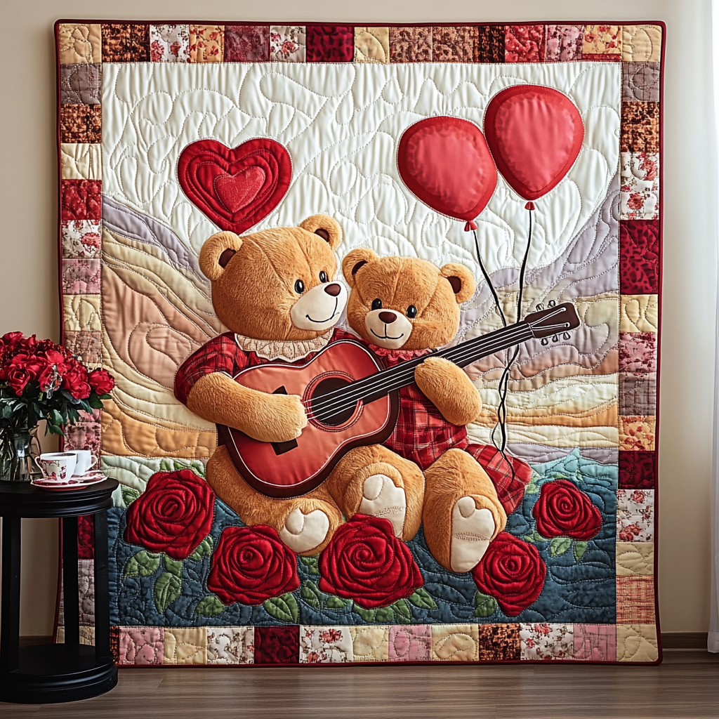 Teddy Heart Strings Quilted Blanket NCU0TL2409