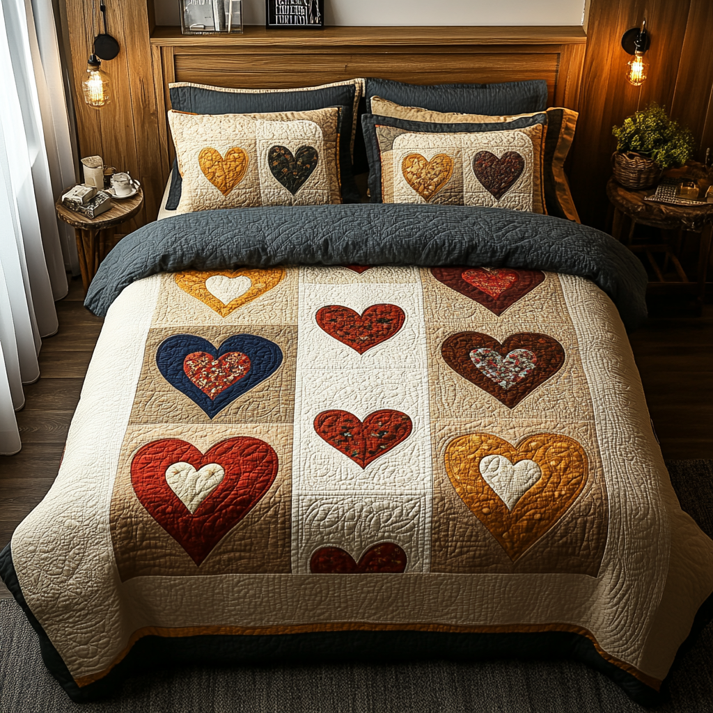 Timeless Hearts 3-Piece Quilted Bedding Set NCU0DK3113