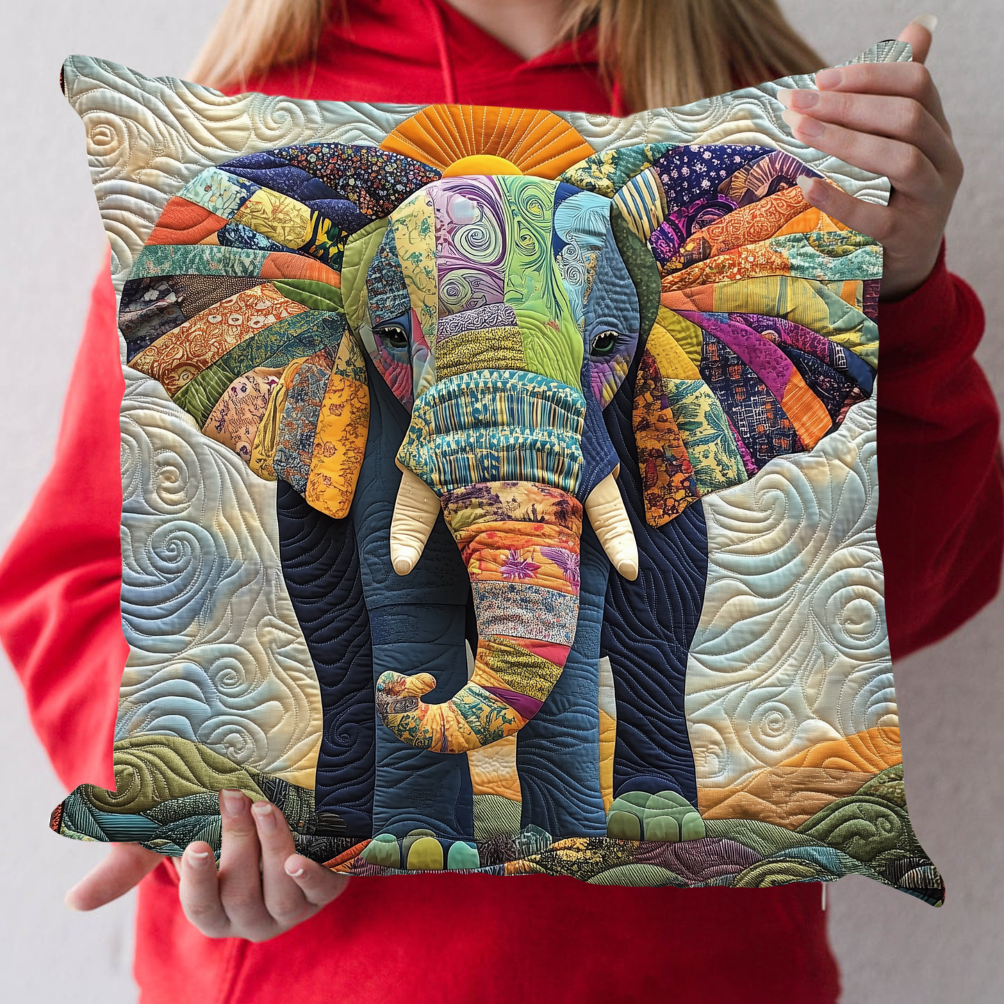 Tribal Elephant Harmony Quilted Pillow Case NCU0DK2030