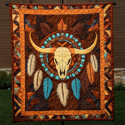 Tribal Sunburst Skull Quilted Blanket NCU0DK1624