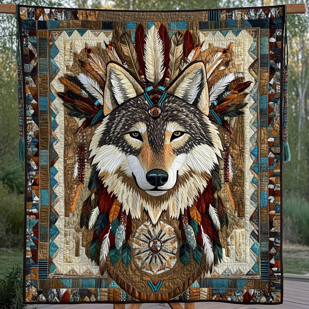 Tribal Wolf Dreams Quilted Blanket NCU0DK1632