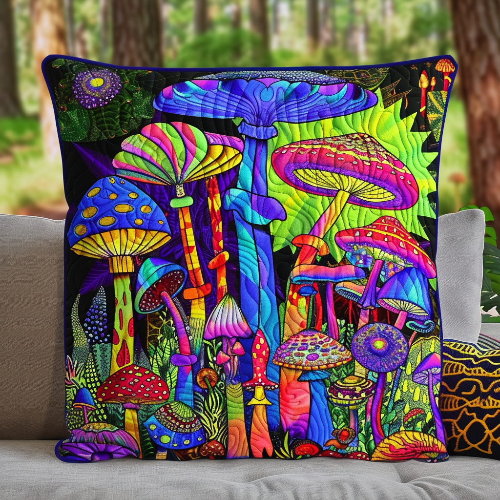 Trippy Mushrooms Quilted Pillow Case NCU0TH348