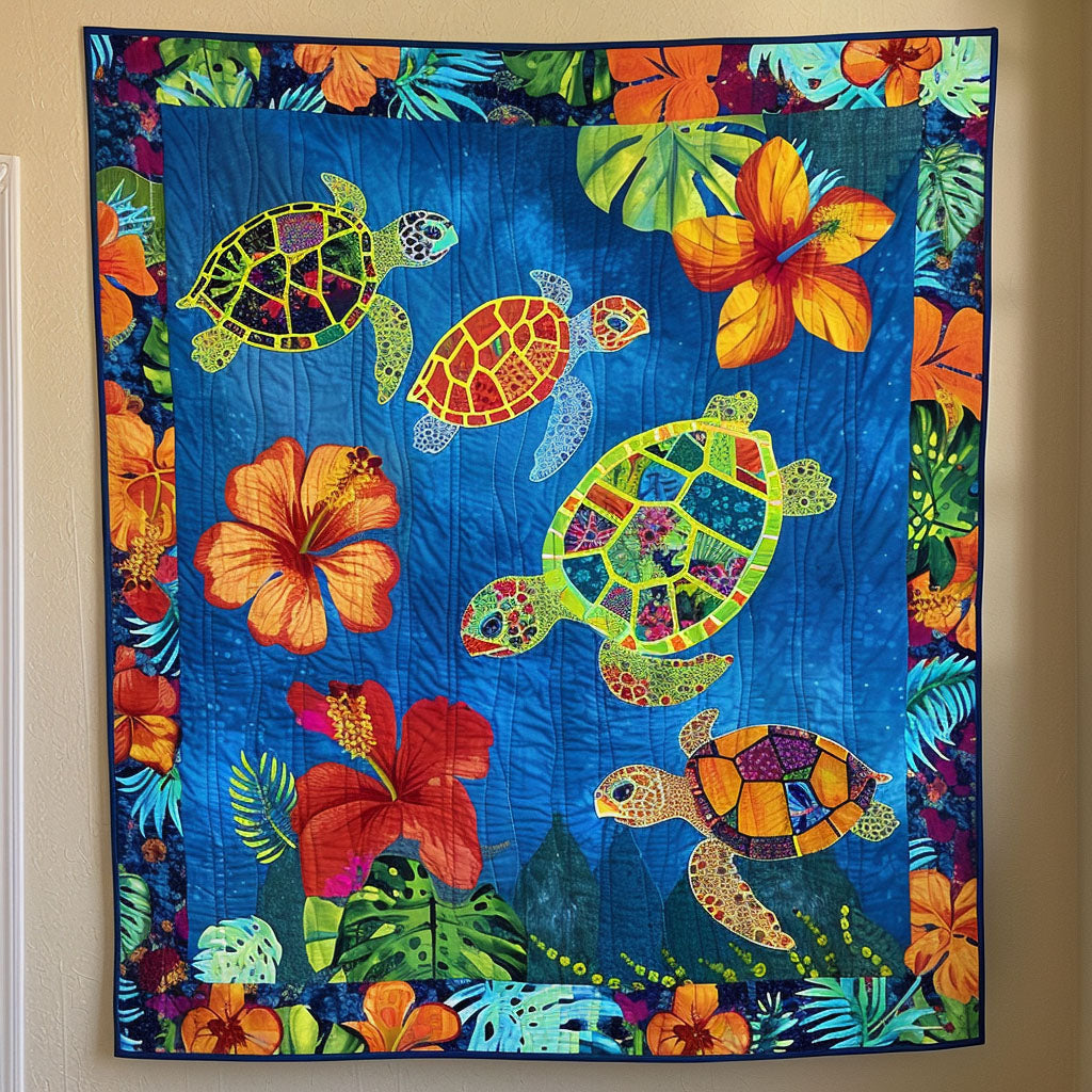 Tropical Turtle Blooms Quilted Blanket NCU0TL408