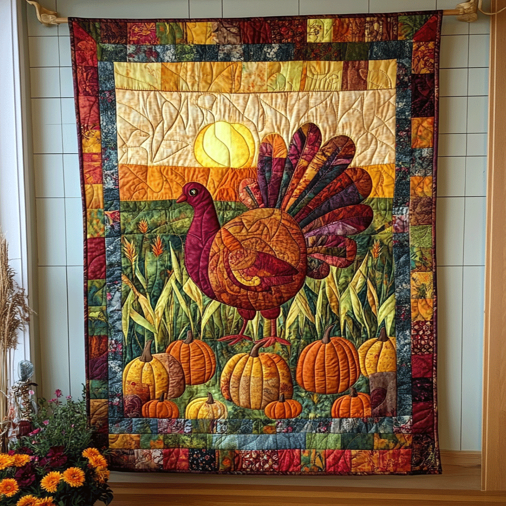 Turkey Thanksgiving Festive Quilted Blanket NCU0PD741