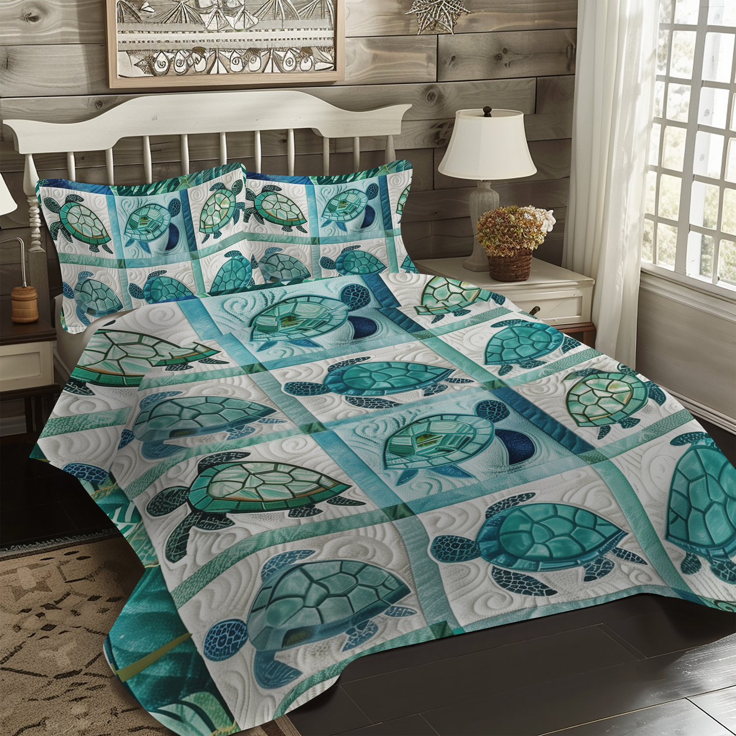 Turtle Harmony 3-Piece Quilted Bedding Set NCU0DV045