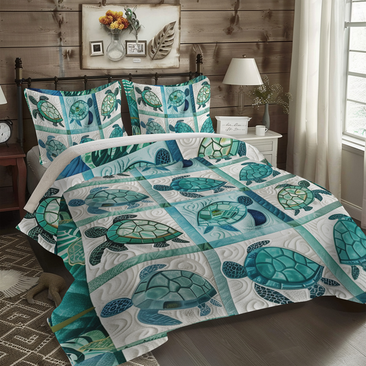 Turtle Harmony 3-Piece Quilted Bedding Set NCU0DV045