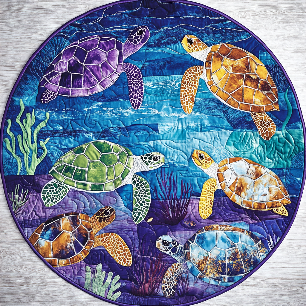 Turtle Journey Quilted Round Mat NCU0TL1464