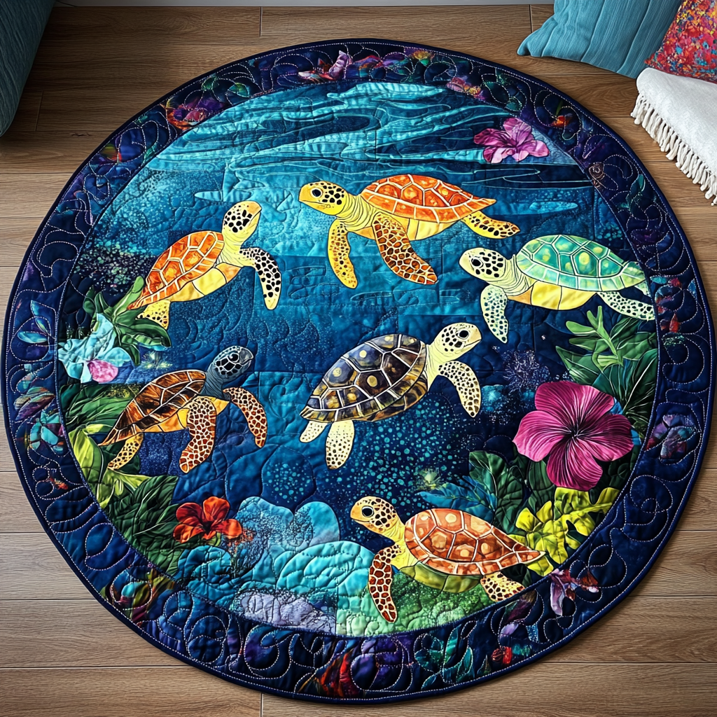 Turtle Tales Quilted Round Mat NCU0TL1452