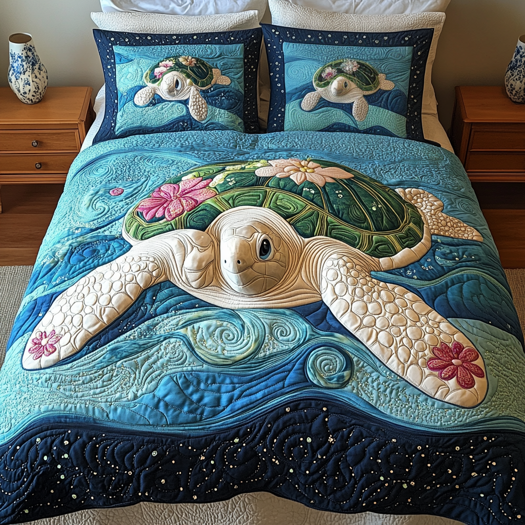 Turtle Tides 3-Piece Quilted Bedding Set NCU0DK2064