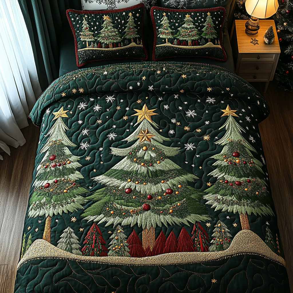 Twinkling Trees Quilted Bedding Set NCU0DV1947