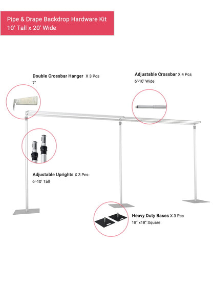 20′ x 10′ | 2 Tier Pipe & Drape Backdrop Hardware Kit