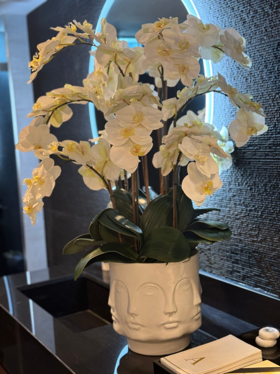 Visage Vase (White) with Orchids