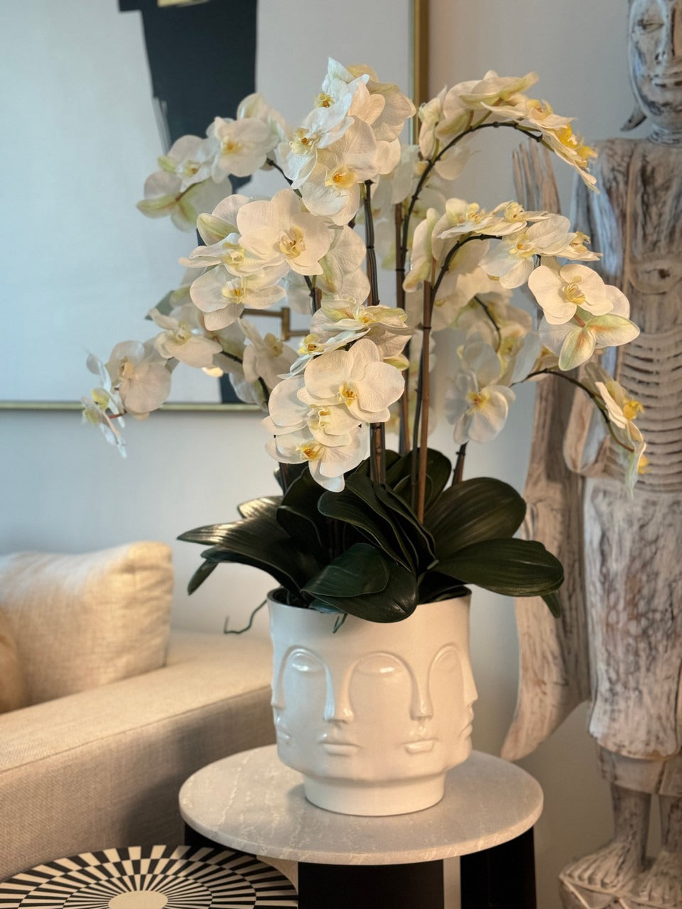 Visage Vase (White) with Orchids